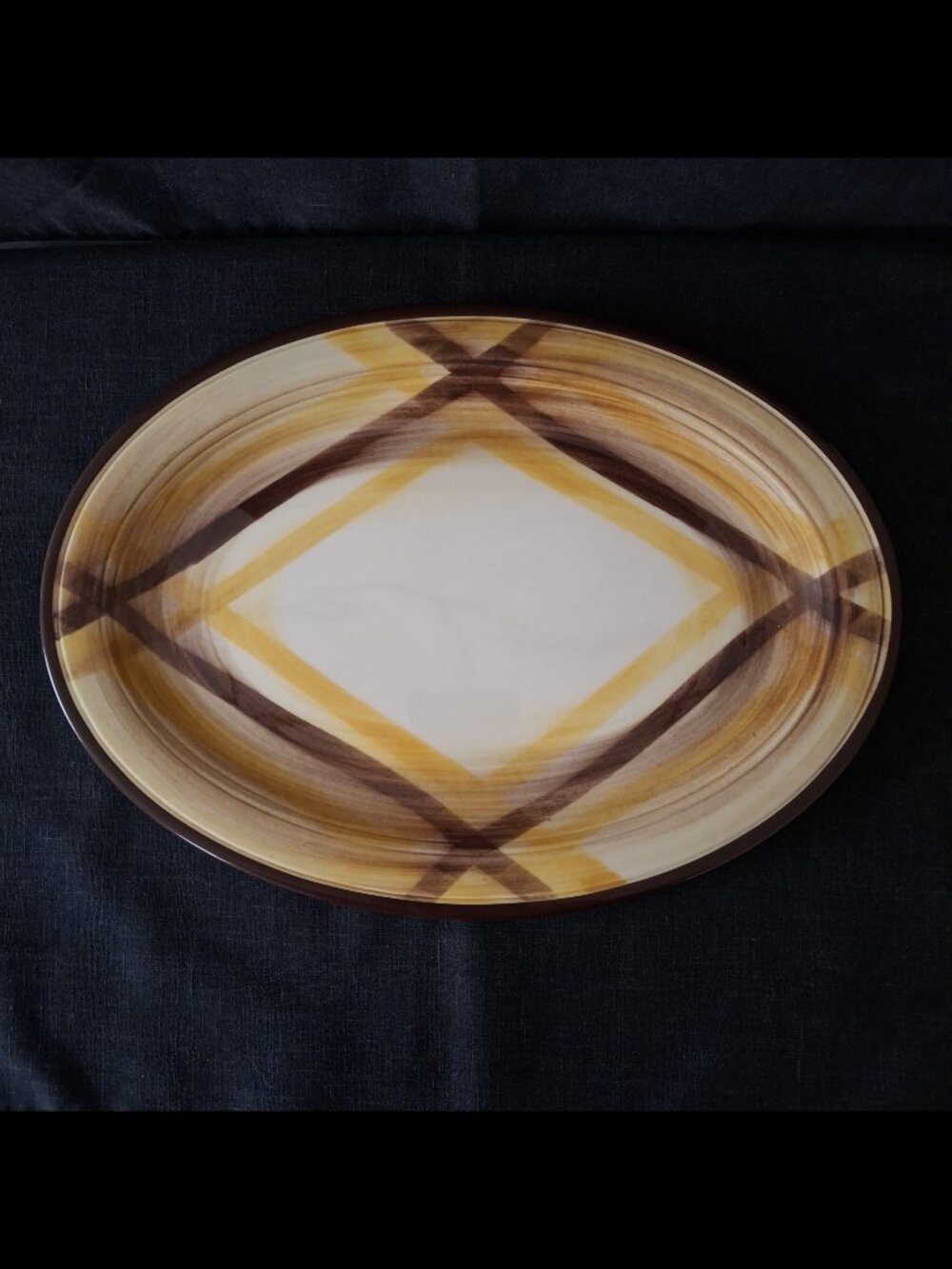Vintage Vernon Kilns Dinnerware Organdie Brown Yellow Plaid Oval 12" Platter